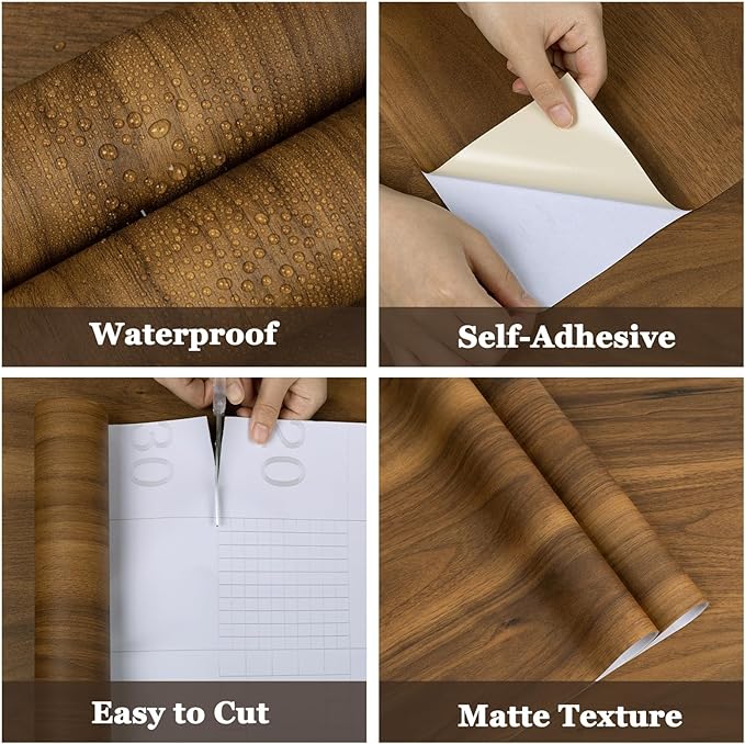 COSNIGHT Wood Grain Contact Paper, Vintage Peel and Stick Wallpaper 15.7''x118'', Removable Natural Matte Wall Paper for Countertops, Cabinets and Drawers