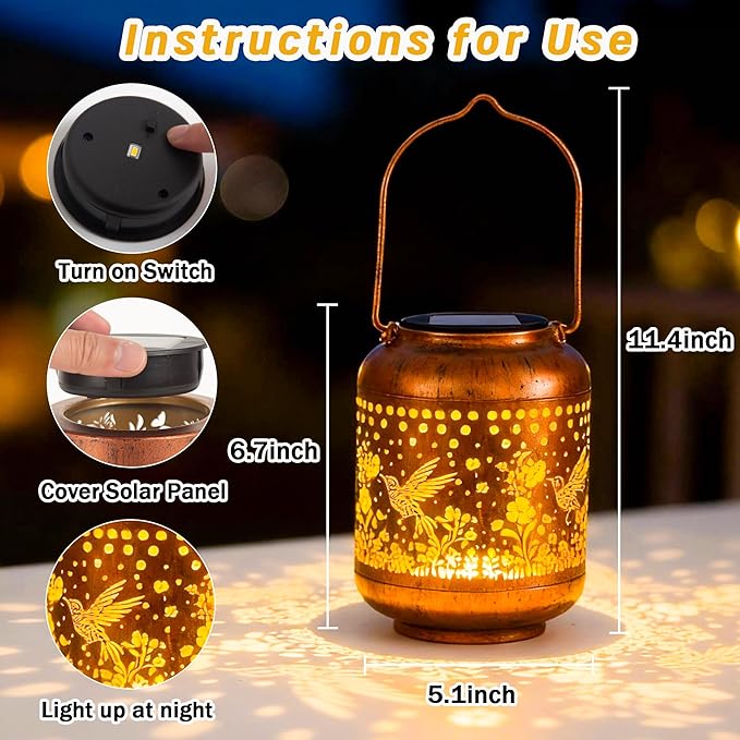 ANYTALK Gifts for Women Mom Grandma, Hummingbird Solar Lanterns Outdoor Waterproof, Hanging Solar Lights for Porch Patio Yard Garden Decor