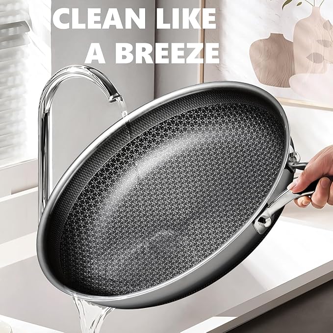 OATOFP Non Stick Frying Pans Set with Lids, Hybrid Skillet Set Nonstick (8+10+12inch), Pans for cooking, PFOA Free Stainless Steel Kitchen set, Dishwasher and Oven-Safe Cookware Sets, Quiche Pans