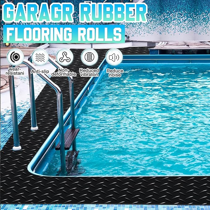 Breling 24 in x 10 ft Rubber Diamond Plate Rolls Garage Floor Mat for Under Car, Heavy Duty Flooring Rug for Trailers Garage, PVC Water/Stain Outside Resistant Parking Rv Tool