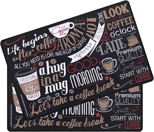SHACOS Coffee Mat 2-Pack 12x19 inch Absorbent Non Slip Rubber Coffee Maker Mat for Countertop Bar Accessories Espresso Heat Resistant, Black Red