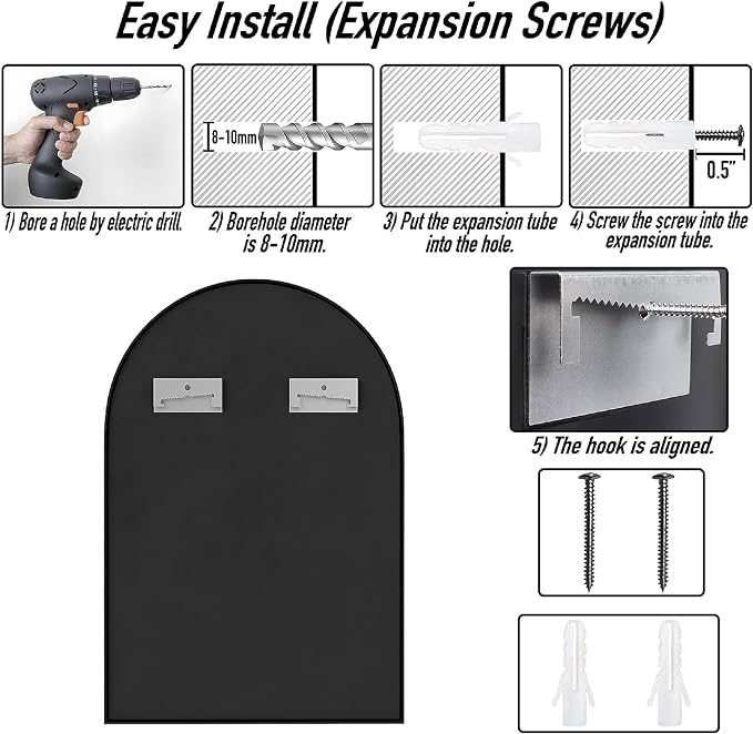 SCWF-GZ 30x20 Arch Mirror Rectangle Wall Mounted Hanging or Against Wall Aluminum Alloy Metal Frame Dressing Make-up Mirrors for Entryway Bedroom Bathroom Living Room 30 20 inch Black