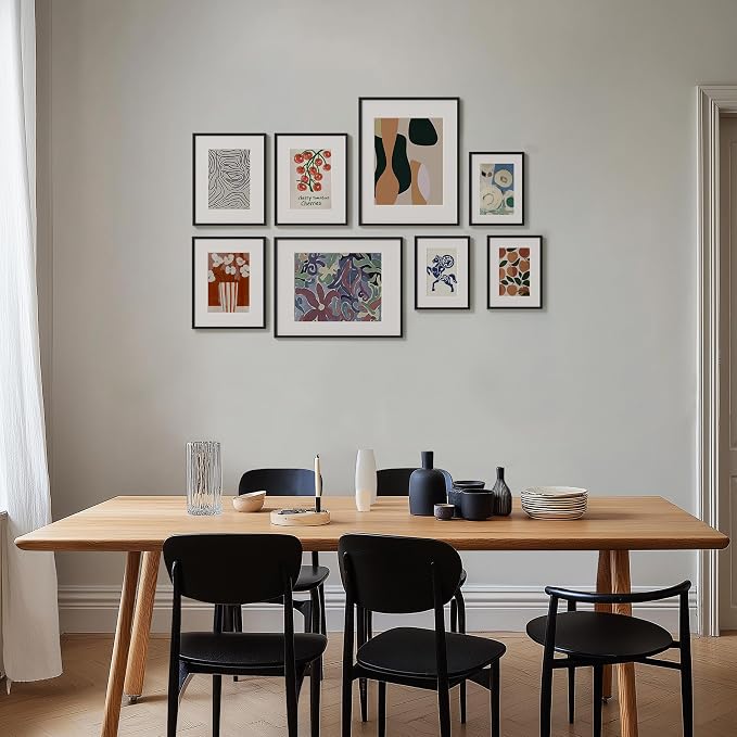 eletecpro Aluminum Gallery Wall Frame Set of 8 with Glass Cover, Black | Including 2Pcs 11x14, 3Pcs 8x10, 3Pcs 6x8 Photo Frames, Multiple Sizes Picture Frames Collage Wall Decor or Tabletop Display