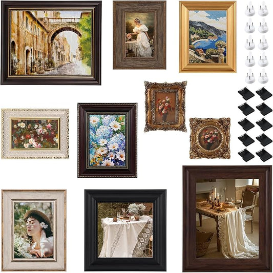 10 Pack Vintage Picture Frames for Wall or Tabletop Display Ornate Vintage Picture Frames Vintage Wall Art for Gallery Bedroom Living Room Antique Photo Frame for Wall Décor(Modern)