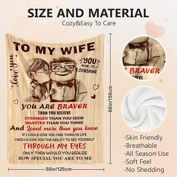 Mothers Day Blanket Gifts for Wife from Husband - Wedding Anniversary Romantic Gifts for Women - Wife Birthday Gift Ideas - I Love You Gift for Her - to My Wife Blanket 50"x60"