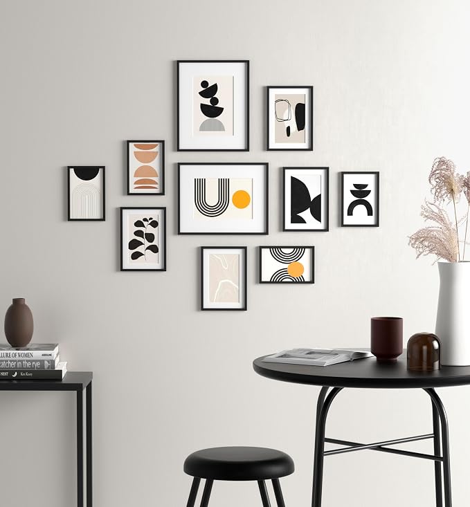 eletecpro Aluminum Gallery Wall Frame Set of 10 with Glass Cover, Black | Including 2Pcs 8x10, 4Pcs 5x7, 4Pcs 4x6 Photo Frames, Multiple Sizes Picture Frames Collage Wall Decor or Tabletop Display