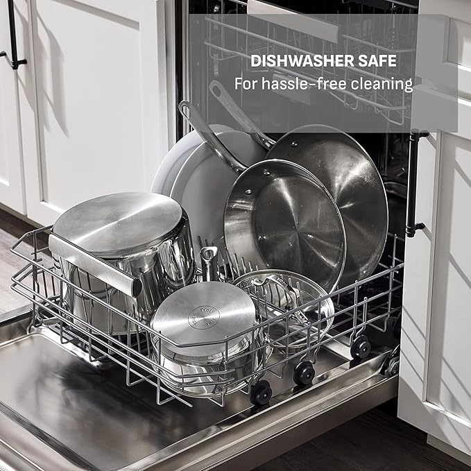 T-fal Stainless Steel Pots and Pans Set 11 Piece, Induction, Oven Broiler Safe 500F, Kitchen Cooking Set w/Fry Pans, Saucepans, Saute Pan, Dutch Oven, Steamer, Cookware, Dishwasher Safe, Silver