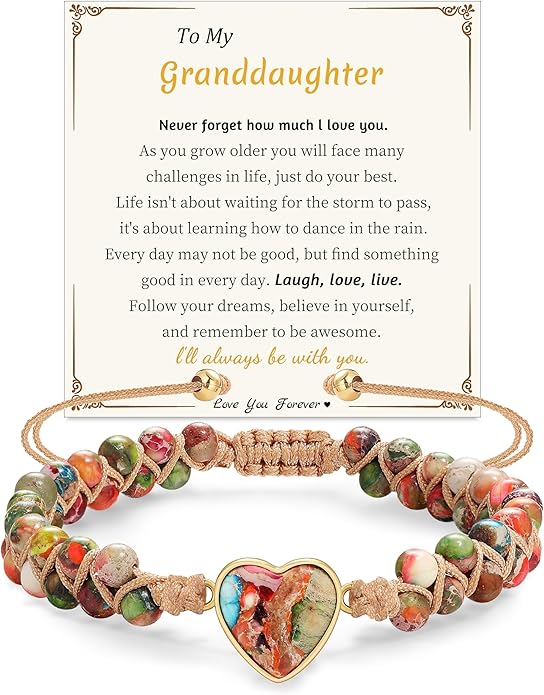 Mothers Day Gifts for Daughter Granddaughter, To My Mom Grandma Wife Girlfriend Sister Jasper Heart Bracelets Birthday Anniversary Christmas Stocking Stuffers Valentines Day Jewelry