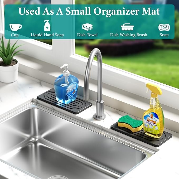 Water Absorbing Stone Tray, Quick Drying Diatomite Bathroom Tray Countertop, Stone Drying Mat for Kitchen Counter, Soap Dish Dispenser Vanity Organizer, Dark Grey-A-9.8" x 4"