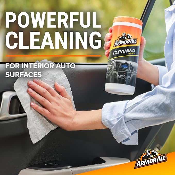 Armor All Interior Car Cleaning Wipes,Canister,Powerful Cleaning for Dashboards,Vinyl,Clear Plastics,Carpet and Fabric,25 Count (Pack of 6)