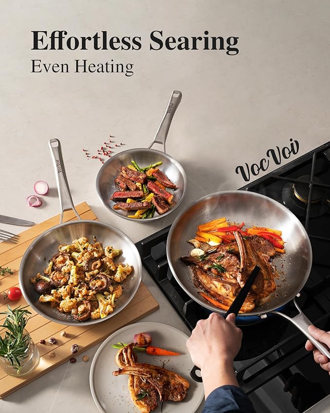 Stainless Steel Cookware Set,Tir-Ply Pots and Pans Set,13 Pcs Stainless Steel Induction Kitchen Cookware Sets,PFOA Free, Frying Pans, Butter warmer,Saute Pan & Stock Pot,Compatible with All Cooktops