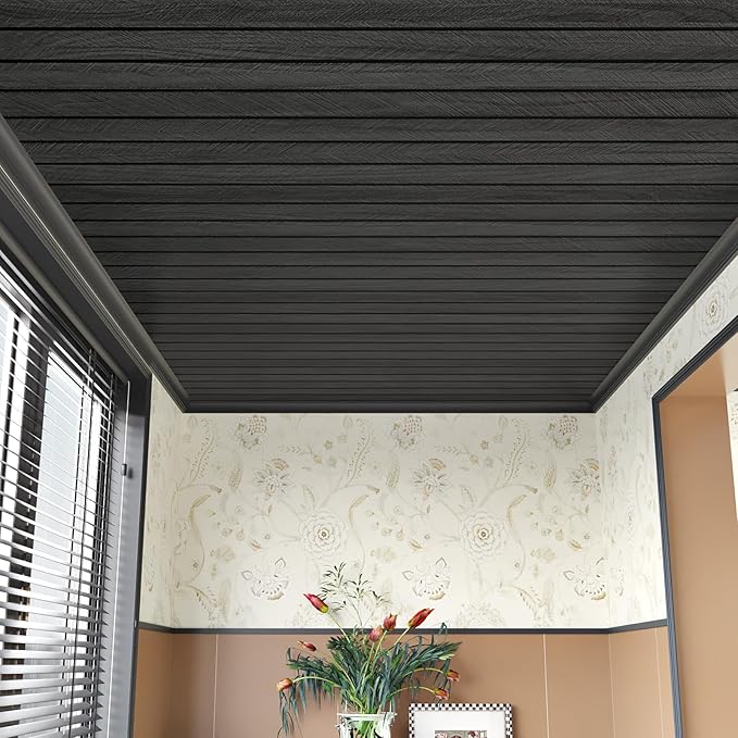 Wood Slat Wall Panel Grey Black 3D Wood Panels for Wall Decor Removable Shiplap Peel and Stick Wallpaper Acoustic Wooden Slat Wallpaper for Bedroom Cabinet Backsplash TV Background Ceiling