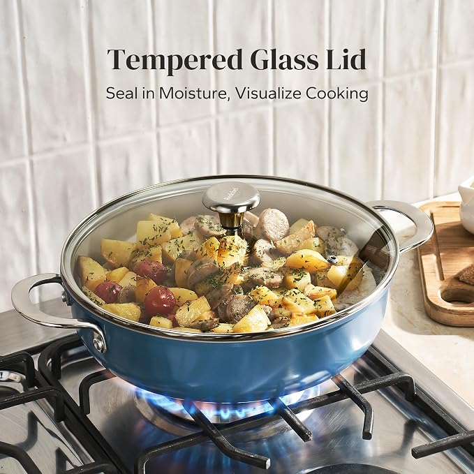 Redchef Stock Pot with Lid, Ceramic Soup Pot 4 Quart, Nonstick Stockpot Fits All Stoves, Induction Cooking Pot for Stews, Even Heating, Stay Cool Handle, Oven/Dishwasher Safe, PFAS Free (Blue)