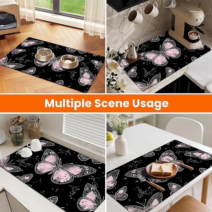 Coffee Mat 17"x32" - Extra Large Absorbent Non Slip Dish Drying Mat,Coffee Bar Accessories,Kitchen Counter Protector for Coffeemaker, Sink, Dining Decor