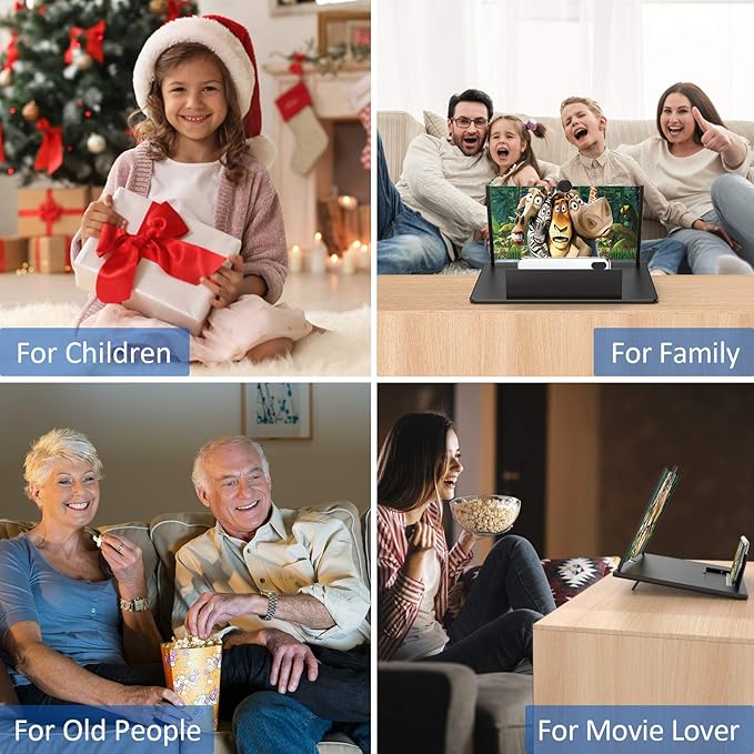 16" Screen Magnifier for Cell Phone,Fanlory 3D HD Magnifying Projector Screen Enlarger for Movies, Videos and Gaming, Foldable Phone Stand with Screen Amplifier,Gifts for Mom Dad & Family