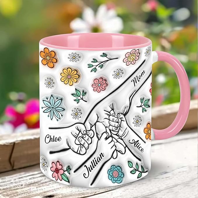 LOVELYPOD Personalized Mom Coffee Mug With Kids Names, You Hold Our Hands Also Our Hearts Mug, Coffee Cup for Mom, Mothers Day Mugs, Custom Mama Gifts, Customized Mothers Day Gifts 01