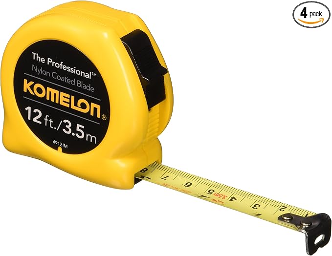 Komelon 4912IM The Professional 12-Foot Inch/Metric Scale Power Tape, Yellow, (Pack of 4)