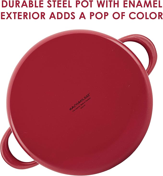 Rachael Ray Create Delicious Large Enamel on Steel Induction 12 Qt Stock Pot with Lid, Red Shimmer