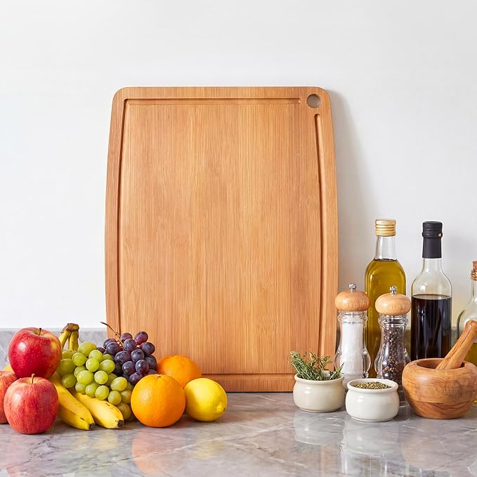 Bamboo Cutting Boards for Kitchen [Set of 2],Carbonized Wood Cutting Board Set with Deep Juice Groove for Chopping Meat, Vegetables, Fruits, Nuts,Lightweight & Durable,Ideal Kitchen Gift
