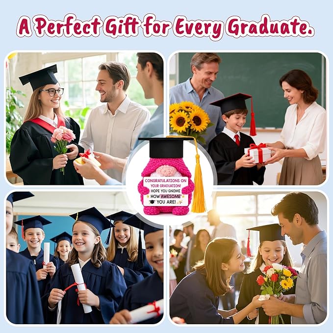 Graduation Gifts Her Women - Class of 2026 Funny Handmade Crochet Gnome Gift for Pre K Prek Kindergarten Preschool Grade Middle High School College Graduate for Him Girls Boys