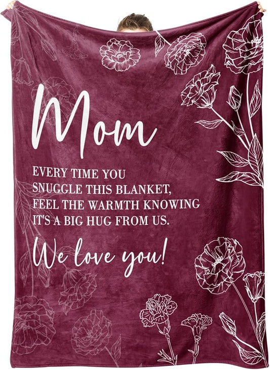 GiltGlimmer Gifts for Mom Mothers Day, Mom Birthday Gifts Blanket, Moms Gift for Women from Daughter Son, We Love You Present for Mother Mommy Christmas 80" x 60", Burgundy