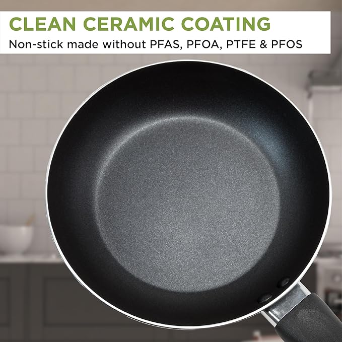Ecolution Easy Clean Ceramic Nonstick Cookware Set, Dishwasher Safe Kitchen Pots and Pans Set, Comfort Grip Handle, Even Heating, Ultimate Food Release, 26-Piece, Red