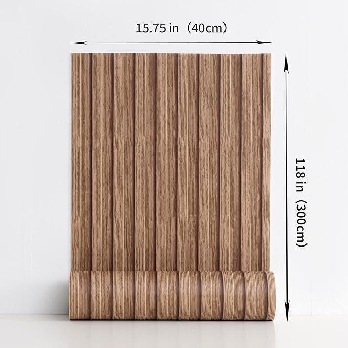 Haimin Wood Grain Slat Wall Panels Peel and Stick Faux Wood Thick Wallpaper 118"x15.75" Waterproof PET & IXPE Foam Paneling (Brown)