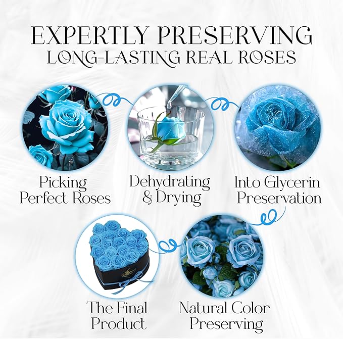 GLAMOUR BOUTIQUE 16 Flower Forever Heart Shape Box, for Mom, Eternal Preserved Roses Gift for Her, Him, Lasting Flowers Bouquet, for Birthday, Anniversary, Teal (Color-Treated)