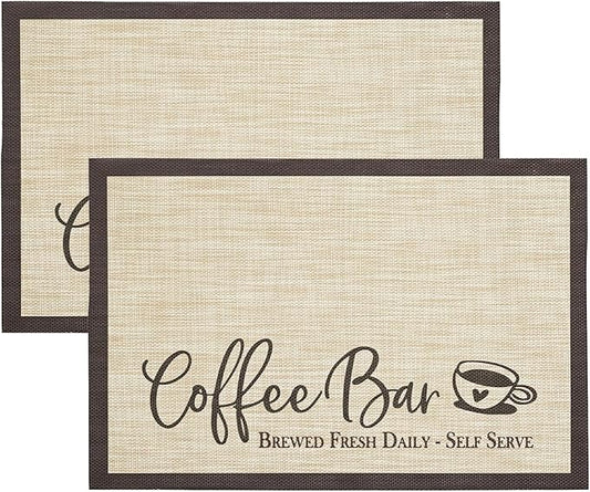 Artoid Mode Coffee Bar Mats Set of 2, 12x18 Inch Washable Non-Slip Plastic PVC Vinyl Table Mats for Coffee Machine, Countertops