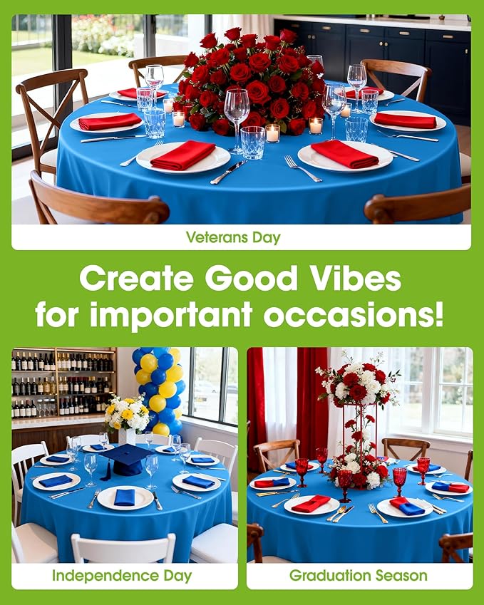 Pureegg Plastic Table Cloth Disposable 20 Pack, 84'' Round Table Cloths, Graduation Decorations Class of 2025, Graduation Party Tablecloths, Round, Plastic Cover, Leakproof & Sturdy, Blue