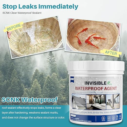 18oz Clear Waterproof Sealant Coating, Polyurethane Leak Repair Agent for Roofs, Bathrooms, Kitchens, Patios, Walls, Indoor and Outdoor Applications