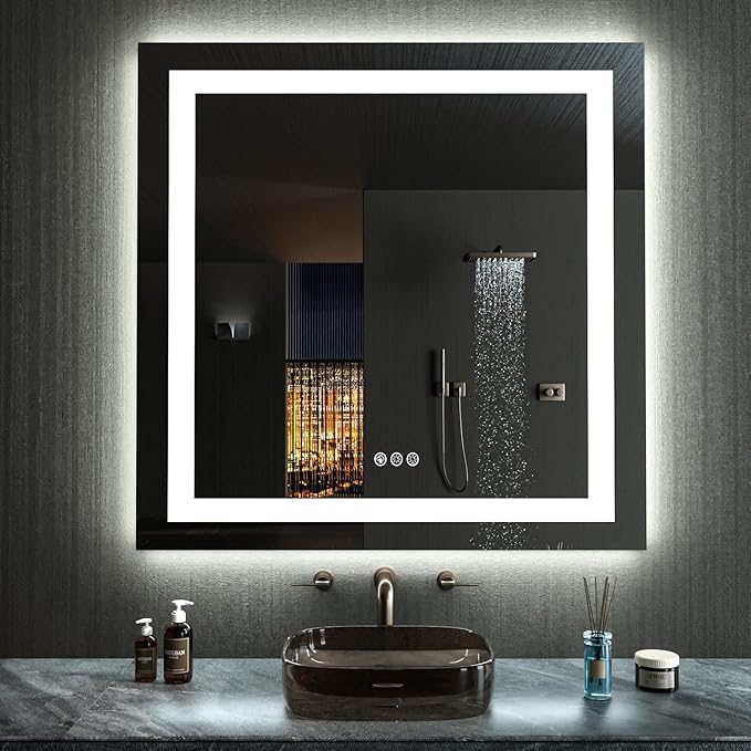 LOAAO 24"X30" RGB LED Bathroom Mirror with Lights, Anti-Fog, Dimmable, Lighted Bathroom Vanity Mirror, Multiple Light Modes, RGB Backlit + Front Light, Memory Function, Tempered Glass, ETL Listed