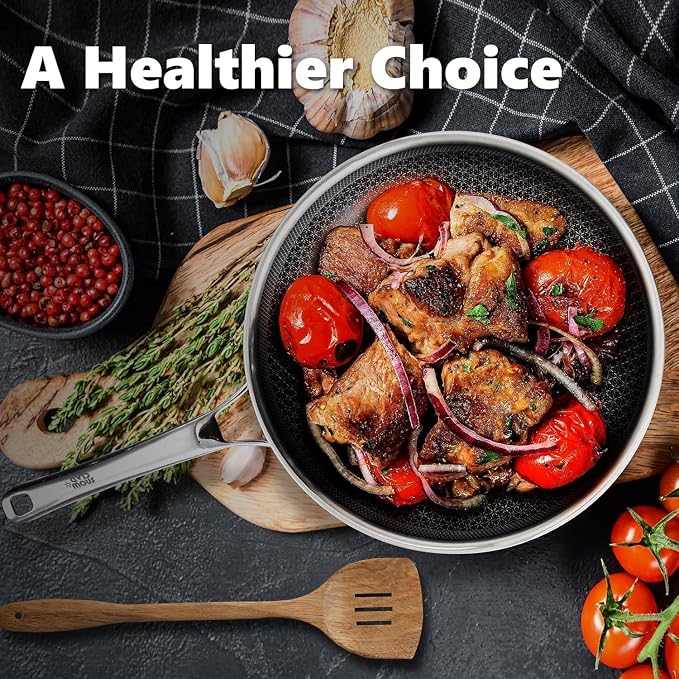 OATOFP Non Stick Frying Pans 12 inch, Hybrid Improved Version Frying Pan Nonstick with Lid, Stainless Steel Skillet, Dishwasher and Oven-Safe Chef & Quiche Pans, PFOA Free Cookware