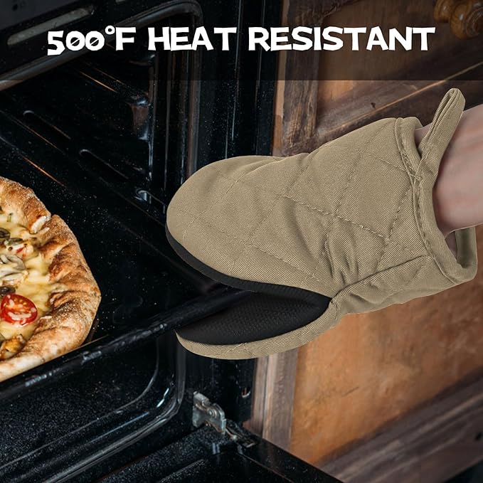 Oven Mitts and Pot Holders Set, Pack of 4, Heat Resistant Silicone Kitchen Mini Oven Mittens for 500 Degrees, Mini Oven Gloves and Hot Pads for Baking Grilling Barbecue Microwave Machine Washable