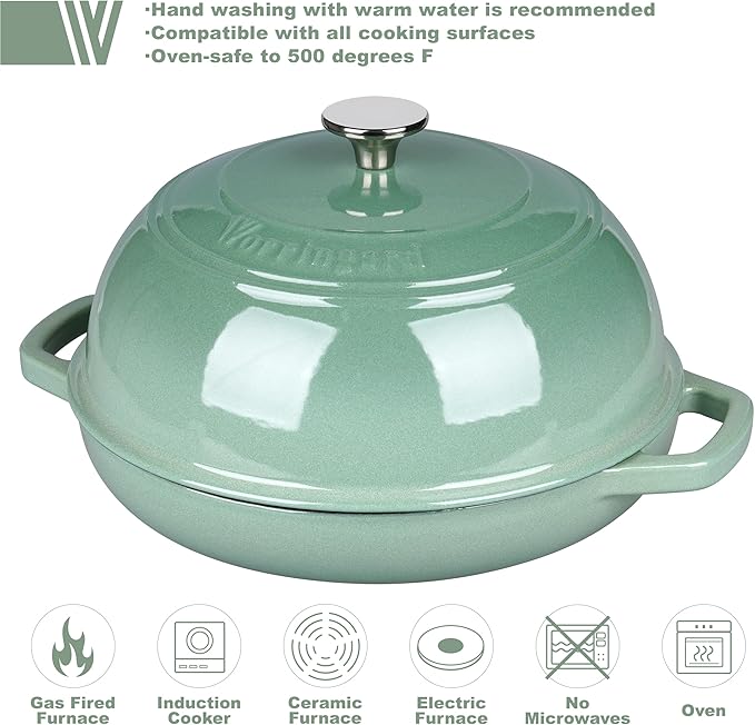 VORRINGARD Enameled Cast Iron Dutch Oven Pot with Lid, Bread Oven for Sourdough Bread Baking, Dutch Ovens with Bread Proofing Basket& Baking Supplies Set, 6 Quart, Sage Green