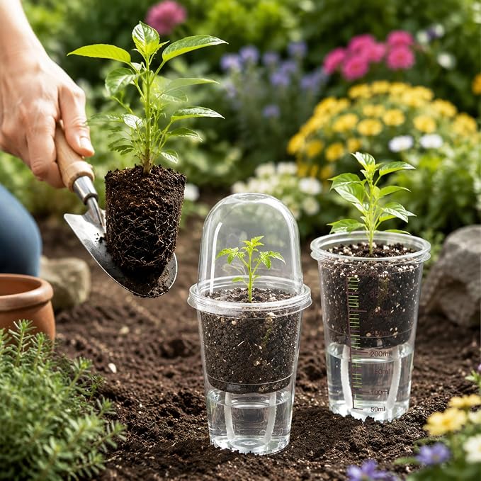 30 Pack 3.5" Self Watering Propagation Pots, Seed Starter Cups with Dome | Large Dual-Layer Clear Pots, Vent Dome, Self-Watering Reservoir, For Cuttings & Seedlings, 30 Plant Labels Included
