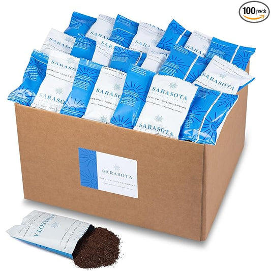 Colombian Coffee Packets – Medium Roast Ground, 2oz Bulk Portion Packs for 12-Cup Drip Maker, Pre-Measured Fractional Bags, 100 Count