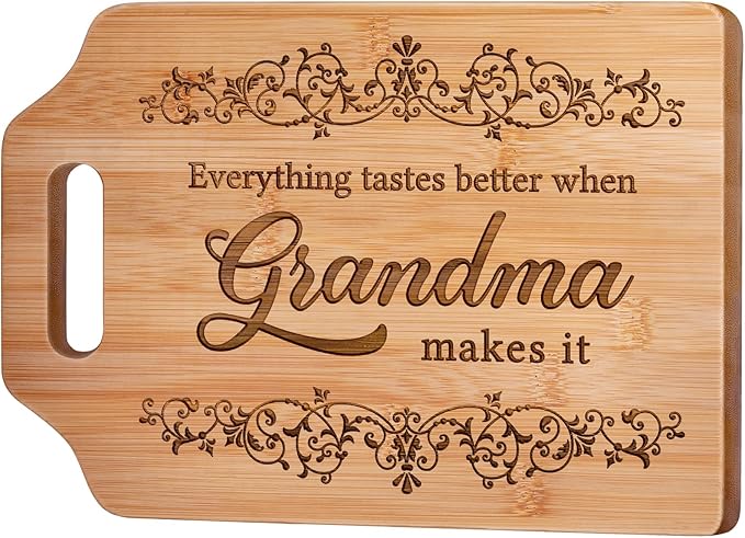 AceThrills Mothers Day Gifts for Grandma Gifts for Birthday from Grandkids - Engraved Bamboo Cutting Board 12.3"L x 8.7"W x 0.4"Th (Everything Tastes Better)