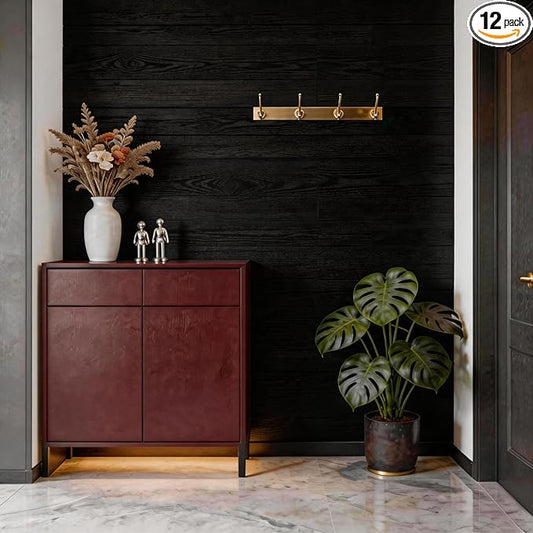 Peel and Stick Wall Panels, Easy Self Adhesive Vinyl Tiles Wall Planks, Farmhouse Wood Grain Shiplap for Kitchen Bedroom Interior WallDecor (12 pcs/18.1 Sq Ft/Box) (Black Walnut)