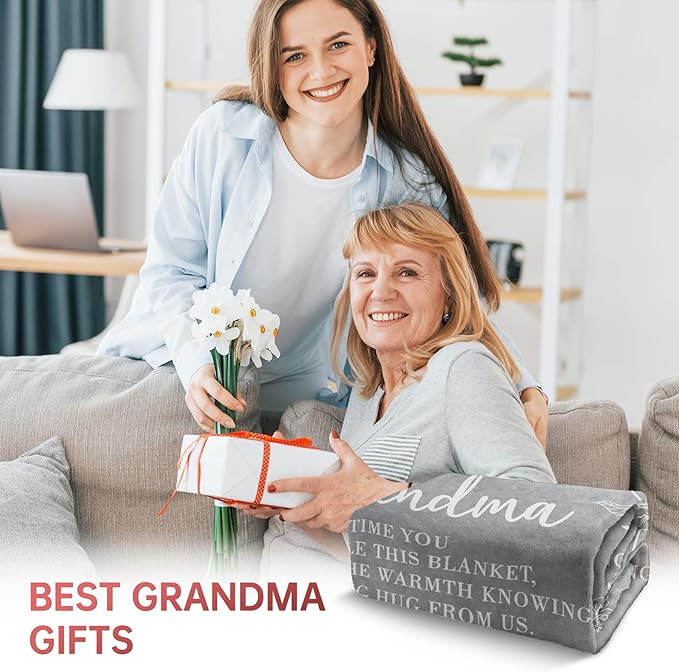 Mothers Day Grandma Gifts, Birthday Gifts for Grandma from Grandkids, to My Grandmother Soft Throw Blanket 50" x 60", Grey