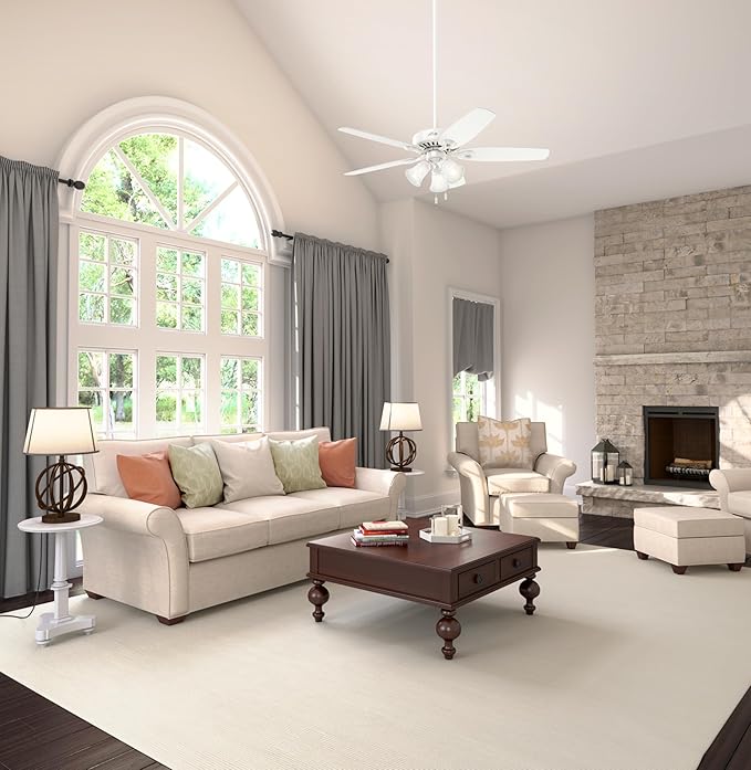 Hunter 52 inch Indoor Ceiling Fan with LED Lights - White Ceiling Fan with Pull Chain, For Bedroom or Living Room, Standard Mount, No Remote, 5 Blades, Includes Bulbs - Builder Plus 53236, Snow White