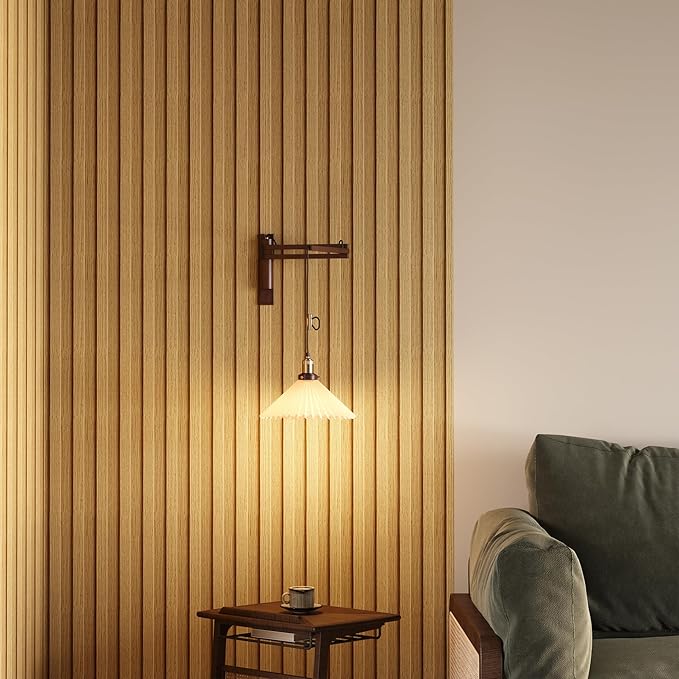 Peel and Stick PVC Slat Wall Panels, Wood Grain Self-Adhesive Soundproof Moisture-Resistant Paneling, 3D Faux Wood Panels for Bedroom Bathroom Walls & Ceilings 118"x15.75"(Light tan,13Sq.ft)