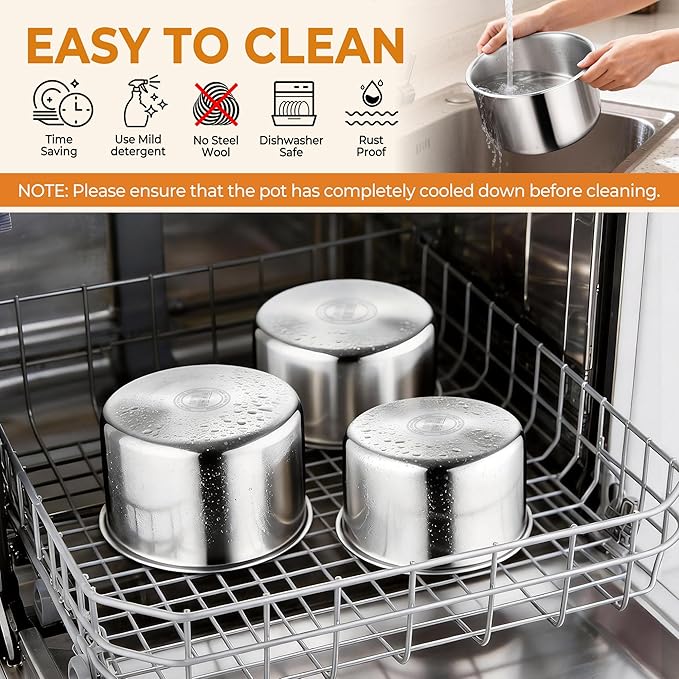 P&P CHEF Tri-Ply Cooking Pots and Sauce Pans, 9Pcs Stainless Steel Cookware Set with Removable Handle, Induction 2Qt Saucepan, 3Qt Small Pot & 4Qt Stock Pot, Oven & RV Safe to 500℉, Dishwasher Safe