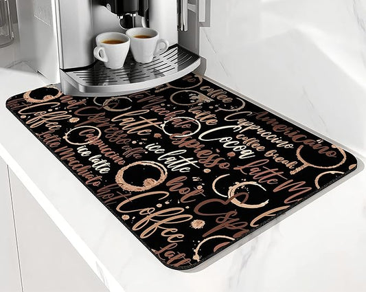 Coffee Bar Mat Accessories for Countertop Absorbent Hide Stain Rubber Backed Dish Drying Mats for Kitchen Counter Draining Pad Decor Gift (20x12in)