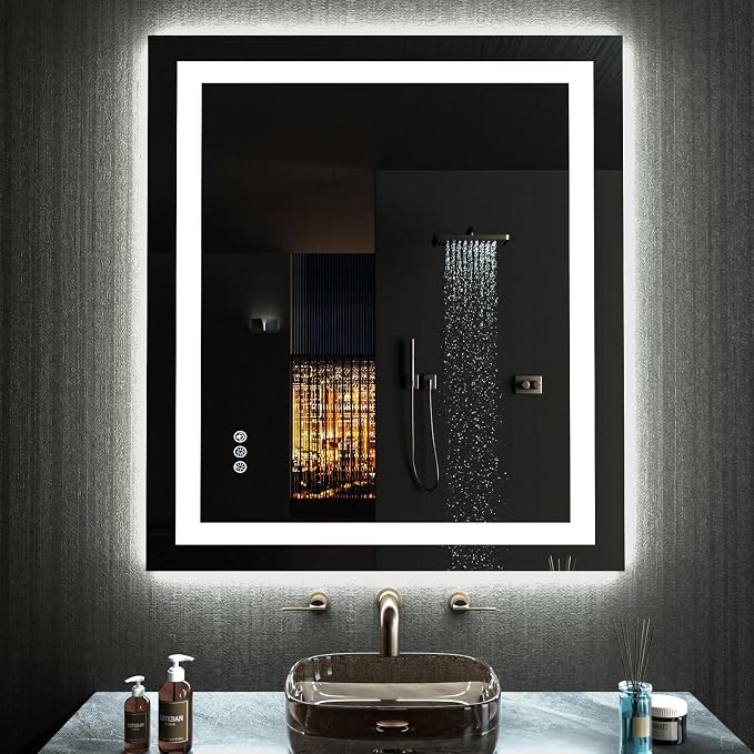 LOAAO 24"X30" RGB LED Bathroom Mirror with Lights, Anti-Fog, Dimmable, Lighted Bathroom Vanity Mirror, Multiple Light Modes, RGB Backlit + Front Light, Memory Function, Tempered Glass, ETL Listed