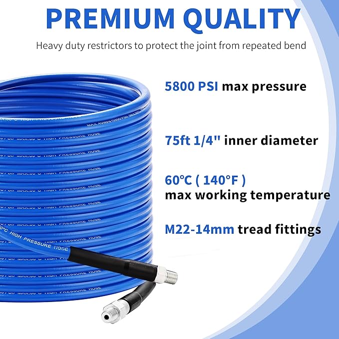 Selkie Pressure Washer Sewer Jetter Kit - 100Ft X1/4" Hydro Drain Jetter Cleaner Hose, Corner, Rotating and Button Nose Sewer Jetting Nozzle Waterproof Tape,Orifice 4.0 4.5,1/4 Inch NPT,5800 PSI