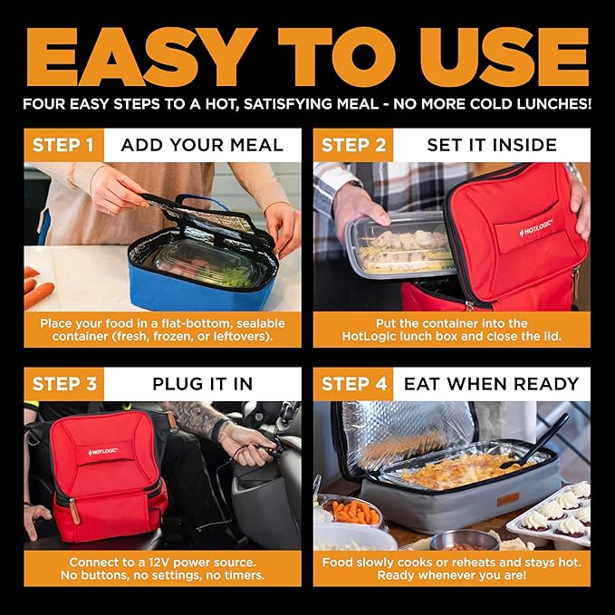 HOTLOGIC Mini Heated Lunch Box - Portable Electric Food Warmer for Men and Women - Great for Work, Office, and Construction - Cook, Reheat, and Eat on the Go - 12V - Purple