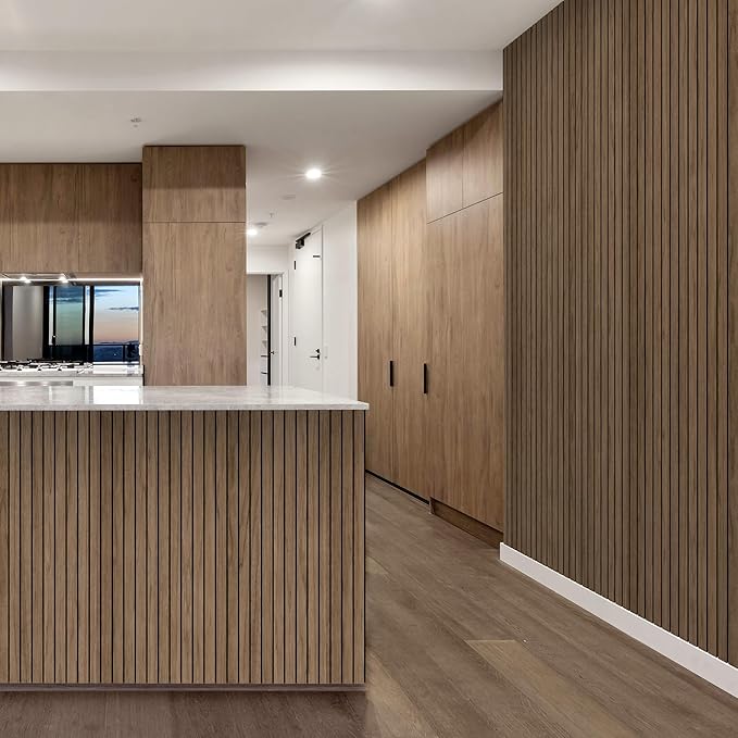 4-Piece Wood Slat Wall Panel for Interior Wall Decor Noise Cancelling 47.2" x 23.6" Peel and Stick Acoustic Decorative 3D Sound Absorbing Wall Paneling, Walnut
