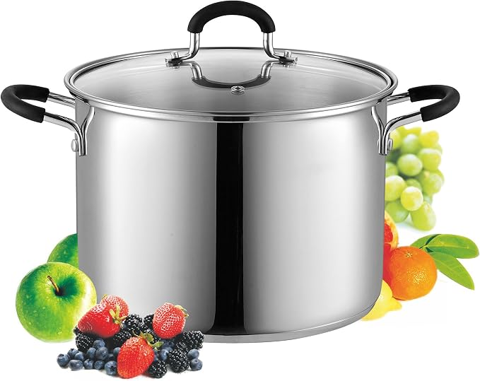 Cook N Home 8 Quart Stainless Steel Stock Pot with Lid - | Induction Cooking Pot for Pasta, Soup, Canning and Boiling, Large Stockpot Oven & Dishwasher Safe