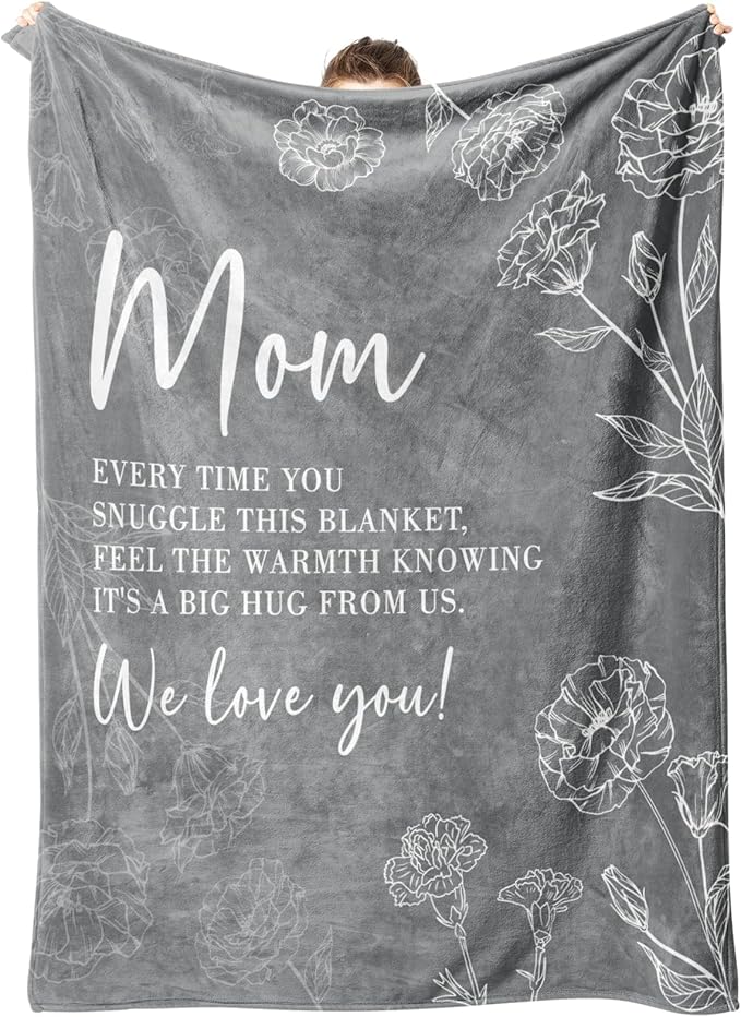 GiltGlimmer Gifts for Mom Mothers Day, Mom Birthday Gifts Blanket, Moms Gift for Women from Daughter Son, We Love You Present for Mother Mommy Christmas 60" x 50", Grey